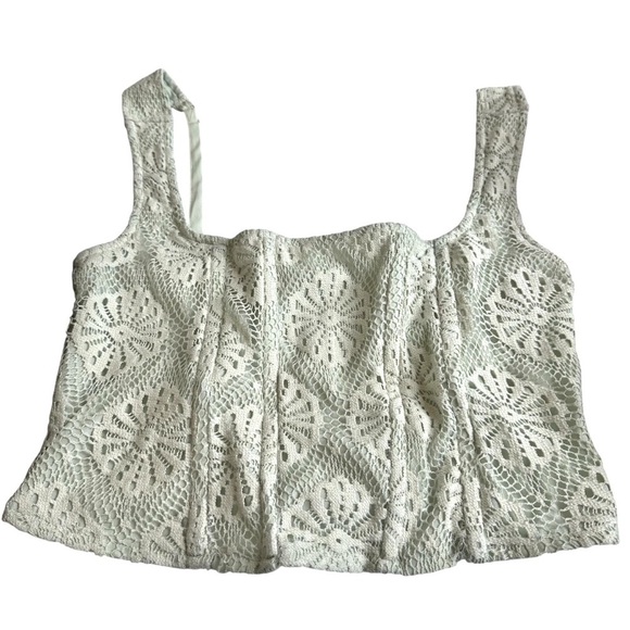 AE Set of 2 Cropped Square-Neck Corset Lace Tank Top Green Black Medium Bundle - Picture 8 of 12